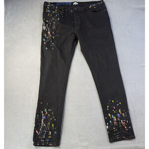 World Tour Premiere Jeans Men 40x32 Black Painted Sraight Leg World Tour Stretch